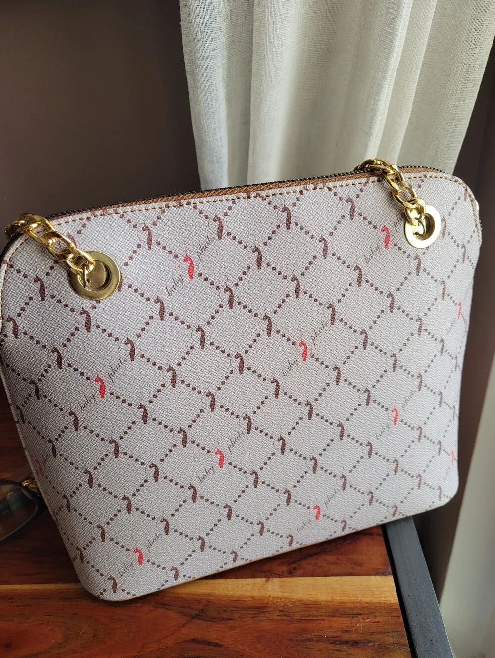 Baby Phat Shoulder Bag Embroidered Flowers Gold Chain Tan Logo - Picture 5 of 12